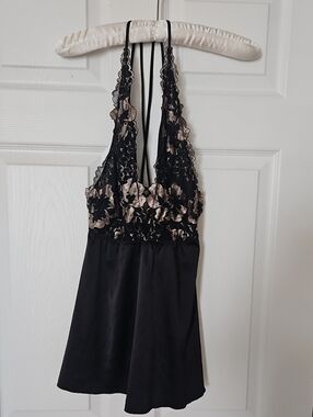Auden Black Satin Plunge Babydoll